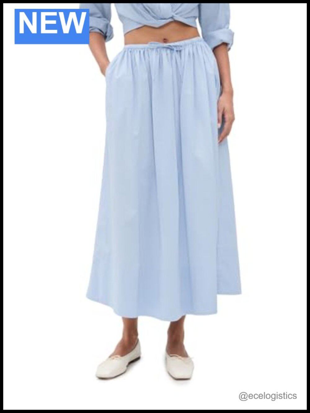 Pistola Noelle Midi Skirt Cotton Poplin Drawstring